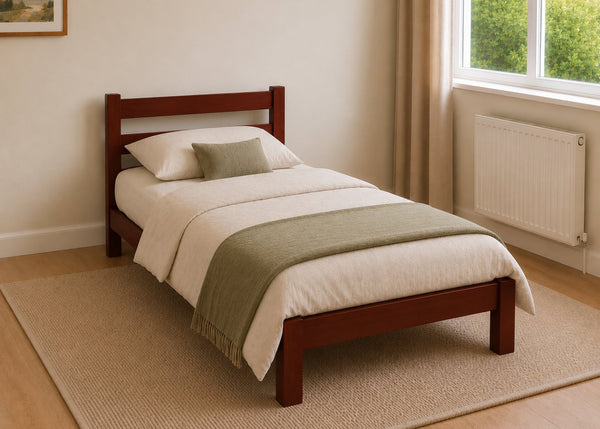Namsos Single Wooden Bed Finished in Mahogany Stain