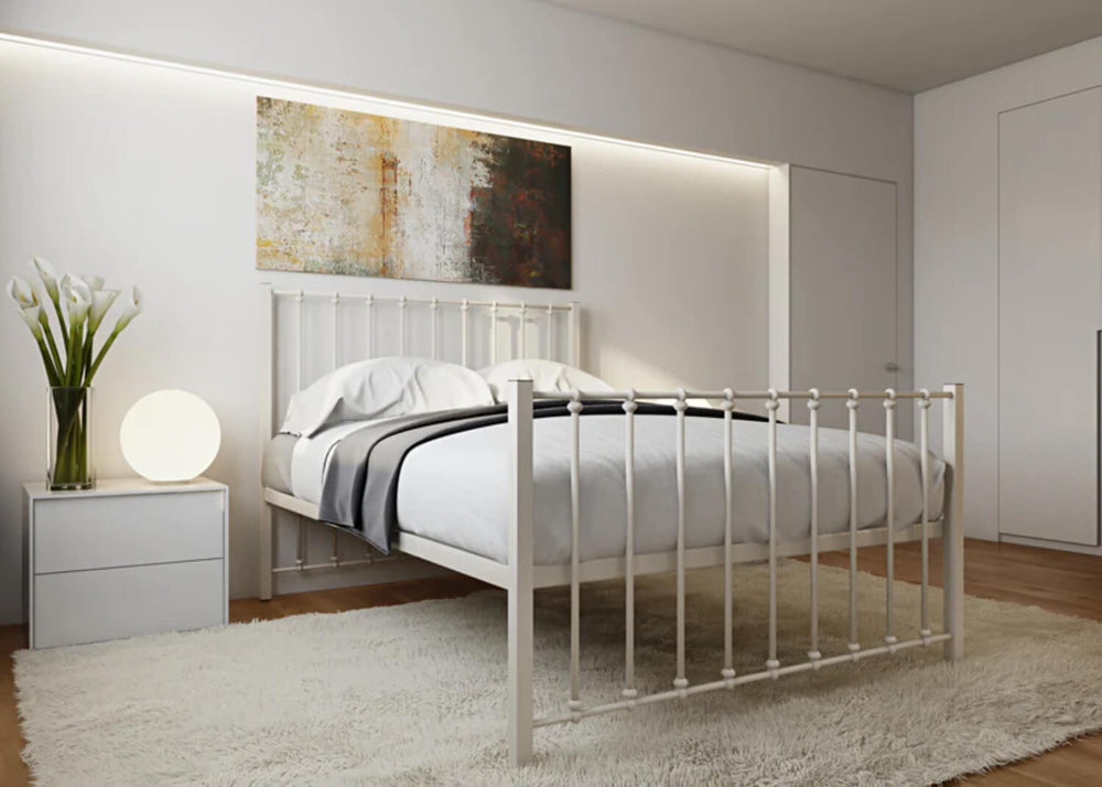 Nancy High End Bed in Ivory, with Reinforced Mesh Base