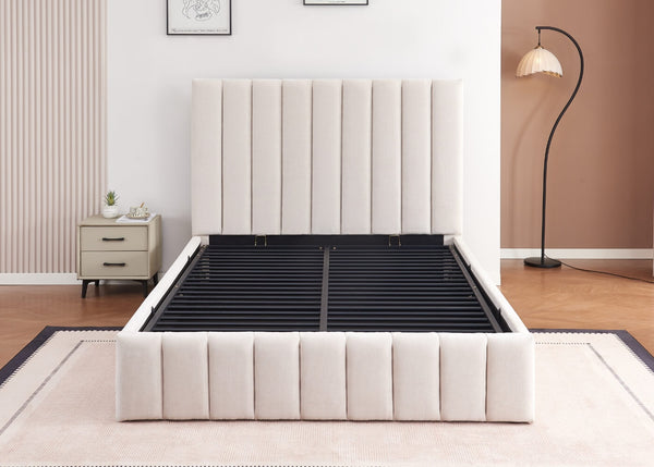 Heavy Duty White Ottoman Bed in Double Size | Reinforced Metal Slats
