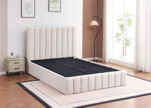 Heavy Duty Cream Ottoman Bed in Double Size in Chenille Fabric