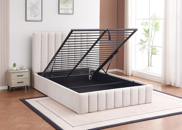 Heavy Duty Cream Ottoman Bed with Reinforced Tubular Slats