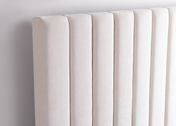 Heavy Duty Cream Ottoman Bed Chenille Headboard with Vertical Lined Pattern