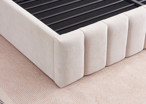 Heavy Duty Cream Ottoman Bed Chenille Footboard