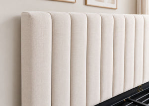 Heavy Duty Cream Ottoman Bed Chenille Headboard with Vertical Lined Pattern