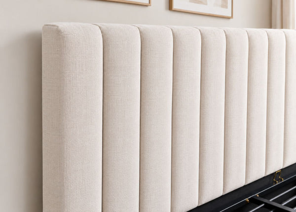 Heavy Duty Cream Ottoman Bed Chenille Headboard with Vertical Lined Pattern