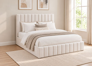 Heavy Duty Cream Ottoman Bed in Chenille Fabric with Bedding