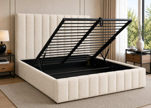 Heavy Duty Ottoman Bed with Metal Lid in Cream Finish