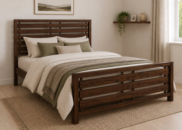 Novara Double Wooden Bed Finished in Chocolate Stain