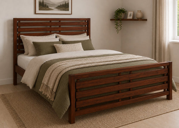 Novara Double Wooden Bed Finished in Mahogany Stain