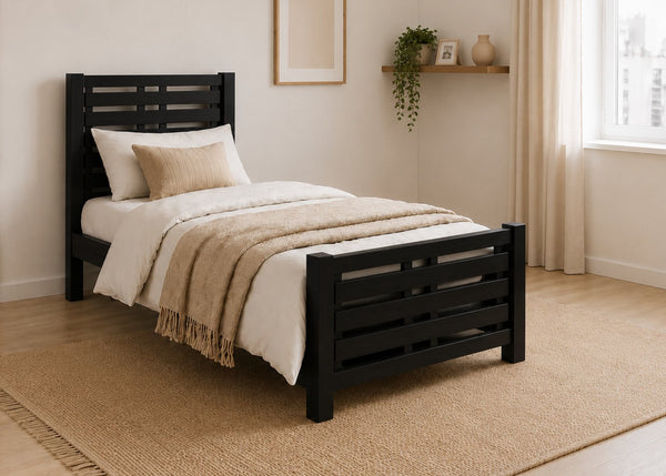 Novara Single Wooden Bed Finished in Black Ash Stain