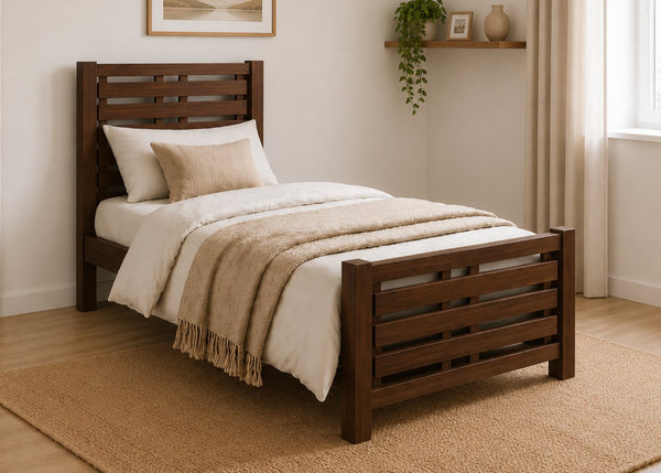 Novara Single Wooden Bed Finished in Chocolate Stain