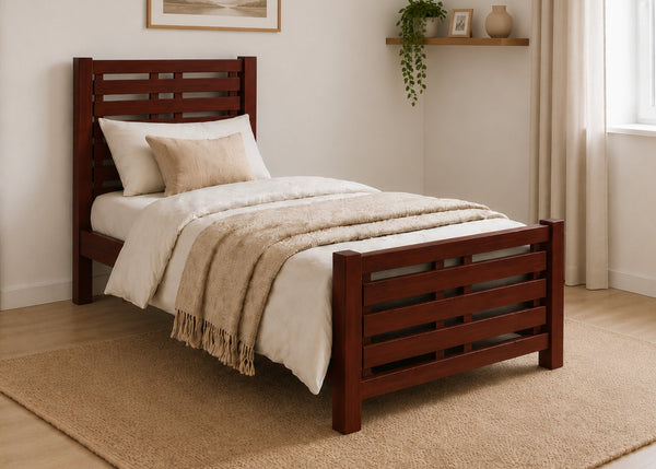 Novara Single Wooden Bed Finished in Mahogany Stain