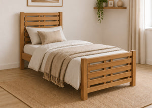 Novara Single Wooden Bed Finished in Oak Stain