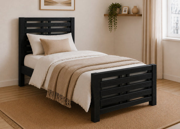 Novara Single Wooden Bed Finished in Black Stain