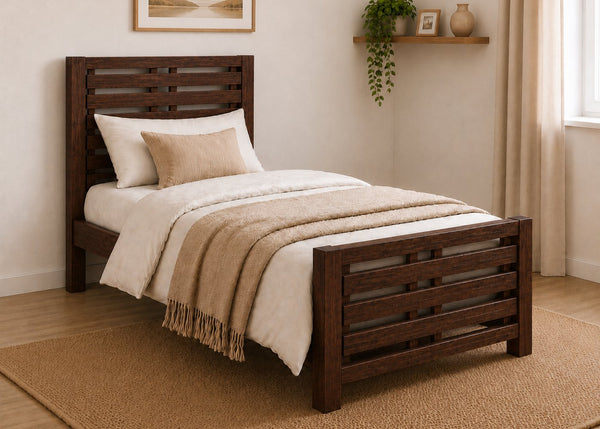 Novara Single Wooden Bed Finished in Chocolate Stain
