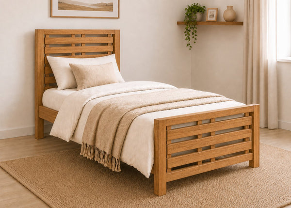 Novara Single Wooden Bed Finished in Oak Stain