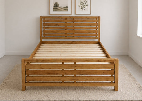 Novara Double Wooden Bed with Solid Wooden Slats