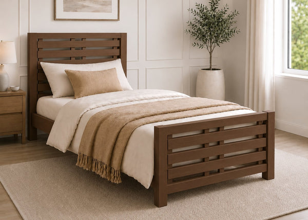 Novara Single Solid Oak Bed in Chocolate Finish