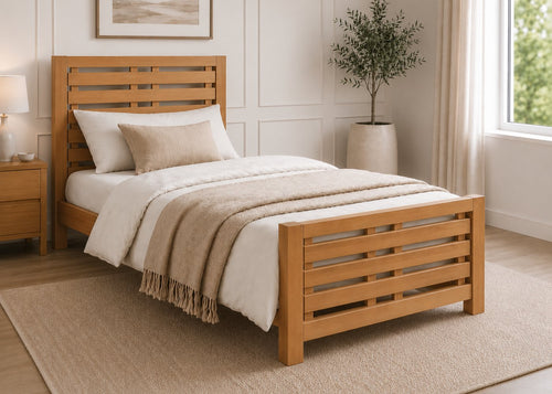 Novara Single Solid Oak Bed in Oak Finish