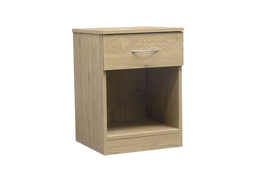 One Drawer Bedside in Oak (Angled View)
