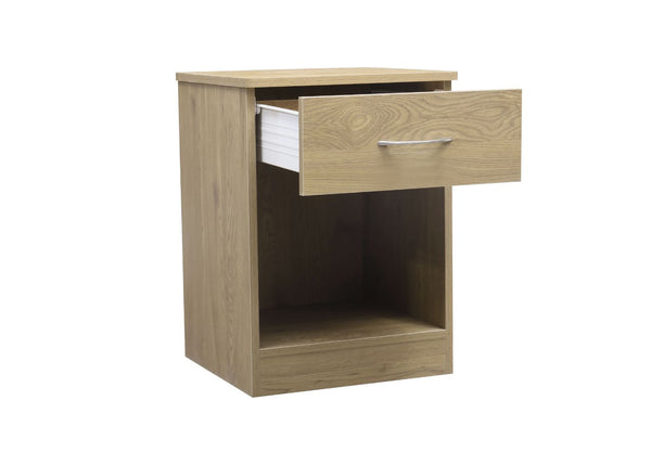 1 Drawer Bedside in Oak, with Drawer Open