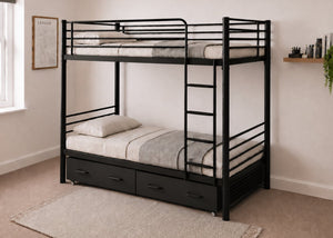 Pentney Metal Bunk Bed with 2 Metal Storage Drawers