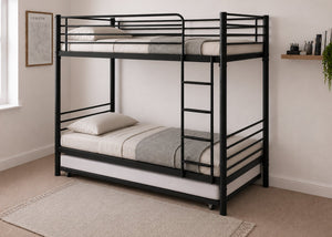 Pentney Metal Bunk Bed with Trundle and Mattress