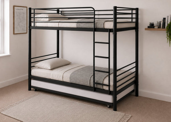 Pentney Metal Bunk Bed with Trundle and Mattress