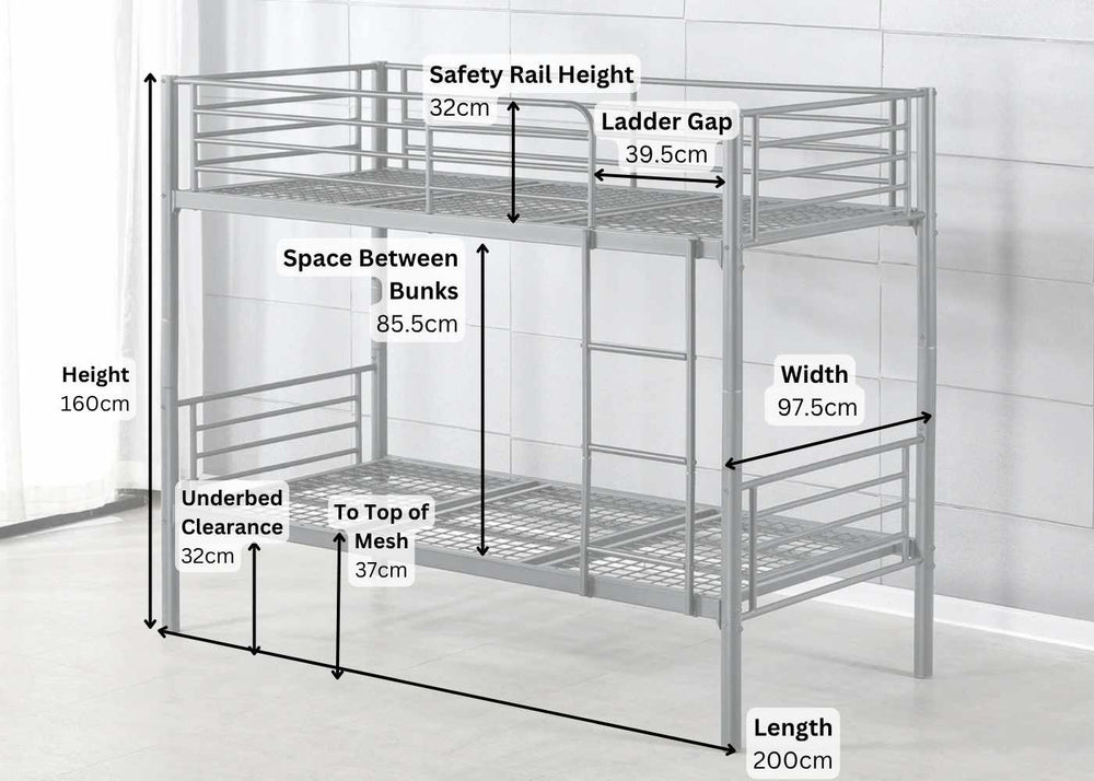 Anmer Single Adult Bunk Bed with Mesh in Black