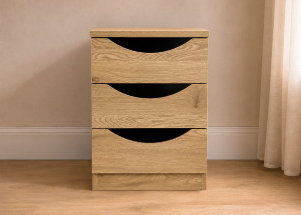 Robust 3 Drawer Bedside Front in Oak