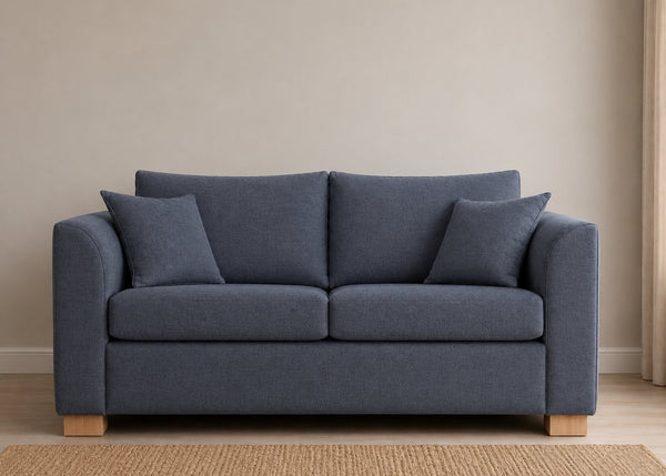 Rowan Sofa Bed in Flat Weave Denim with Natural Feet