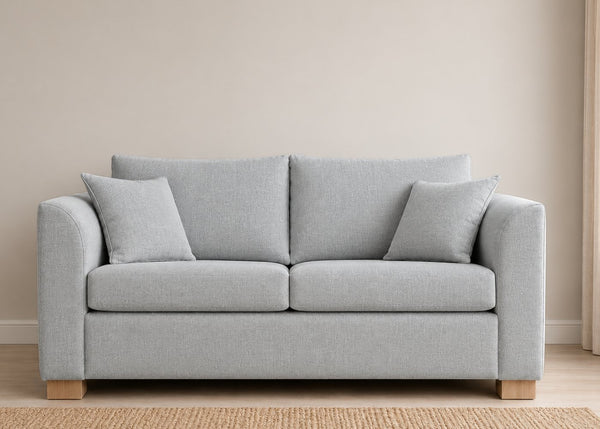 Rowan Sofa Bed in Flat Weave Silver with Natural Feet