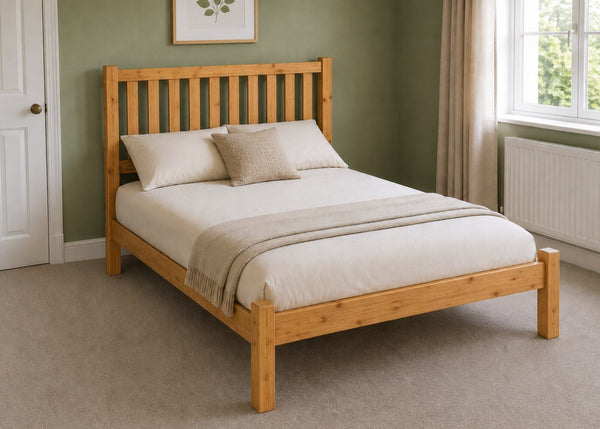 Sandringham Double Wooden Bed in Shaker Style Design | Antique Finish | Low End