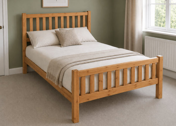 Sandringham Double Wooden Bed in Shaker Style Design | Oak Finish | High End