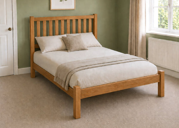 Sandringham Double Wooden Bed in Shaker Style Design | Oak Finish | Low End