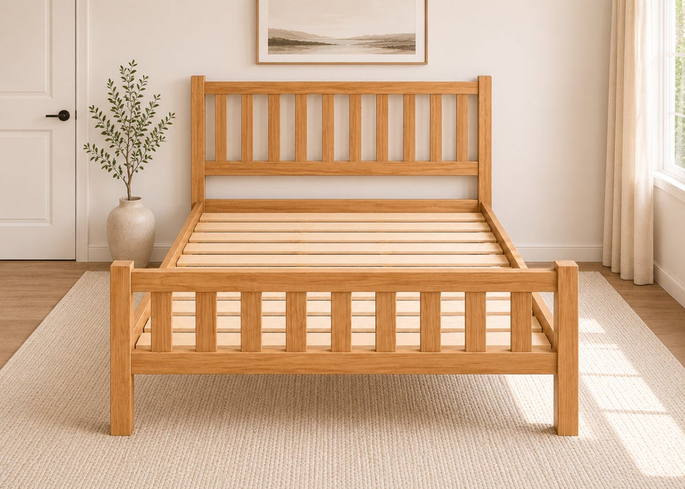 Sandringham Shaker Solid Oak Bed in Oak Finish