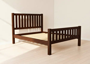 Sandringham Shaker Solid Oak Bed frame with dark wood finish and sturdy wooden slats.