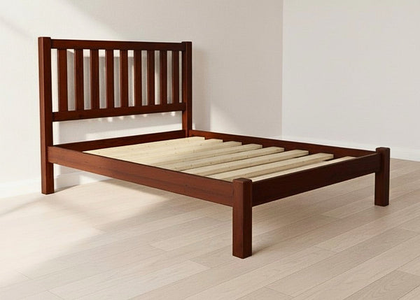 Sandringham Shaker solid pine wooden bed frame with slatted headboard and thick solid slats.