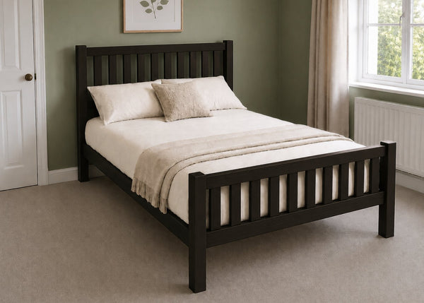 Sandringham Double Wooden Bed in Shaker Style Design | Black Ash Finish | High End