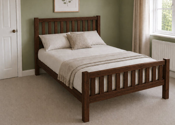 Sandringham Double Wooden Bed in Shaker Style Design | Chocolate Finish | High End