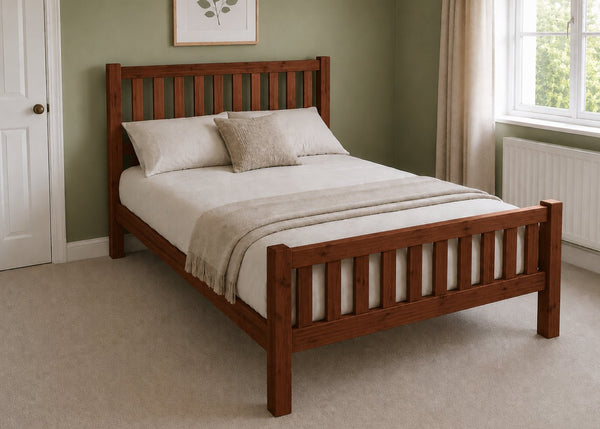 Sandringham Double Wooden Bed in Shaker Style Design | Mahogany Finish | High End