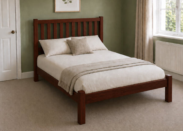 Sandringham Double Wooden Bed in Shaker Style Design | Mahogany Finish | Low End