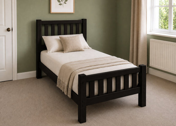 Sandringham Single Wooden Bed in Shaker Style Design | Black Ash Finish | High End