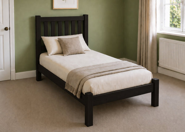 Sandringham Single Wooden Bed in Shaker Style Design | Black Ash Finish | Low End