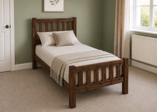 Sandringham Single Wooden Bed in Shaker Style Design | Chocolate Finish | High End