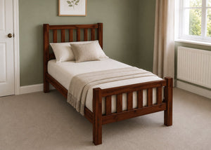 Sandringham Single Wooden Bed in Shaker Style Design | Mahogany Finish | High End