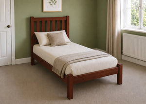 Sandringham Single Wooden Bed in Shaker Style Design | Mahogany Finish | Low End