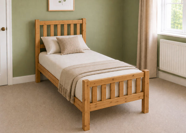 Sandringham Single Wooden Bed in Shaker Style Design | Oak Finish | High End
