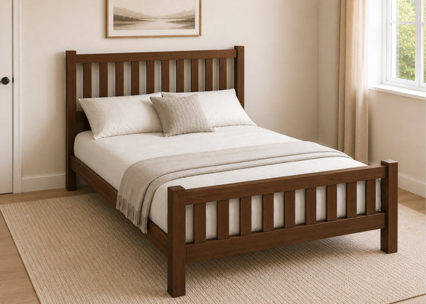 Sandringham Shaker Solid Oak Bed in Chocolate Finish