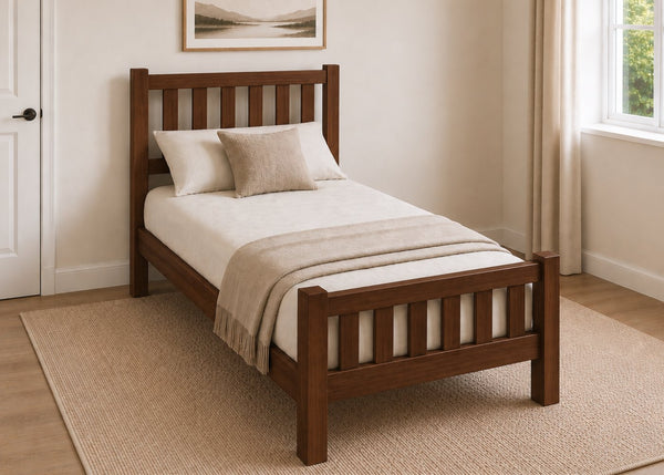 Sandringham Shaker Solid Oak Bed in Chocolate Finish